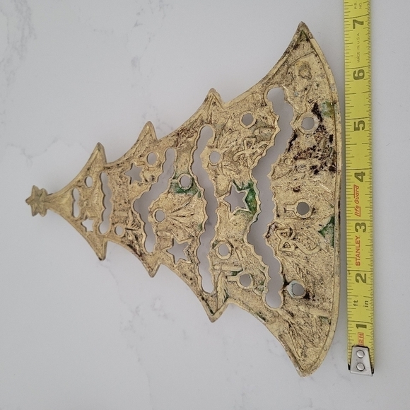 Vintage Brass Christmas Tree Trivet Gold Star Garland Ornaments - Picture 4 of 4